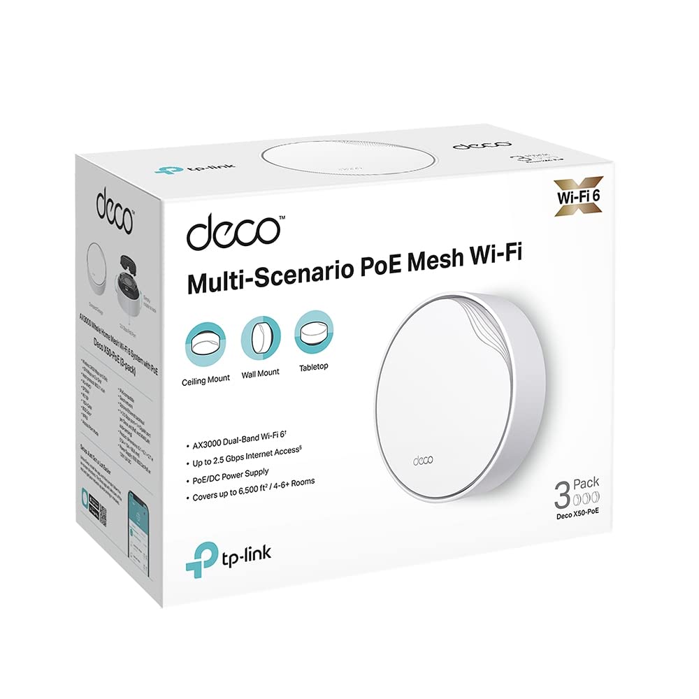 TP-Link Deco X50-PoE AX3000 Whole Home Mesh Wi-Fi 6 Gigabit Router System with PoE | Up to 3000 Mbps | 2.5Gbps Port TP-Link Deco X50-PoE AX3000 Whole Home Mesh Wi-Fi 6 Gigabit Router System with PoE | Up to 3000 Mbps | 2.5Gbps Port
